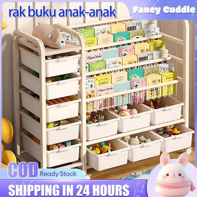 Rak Buku Susun Serbaguna Tempat Rak Buku Anak Rak Portable Roda Rak Mainan Rak Roda Toy Storage