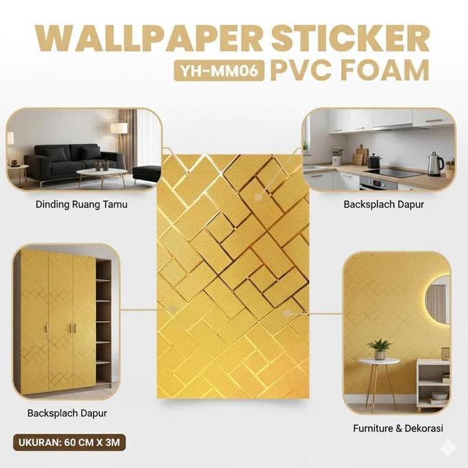 Wallpaper Foam Pvc Full Glossy Wallpaper Stiker Dinding Roll Ukuran 60Cm X 3 Meter Motif Bata Warna 