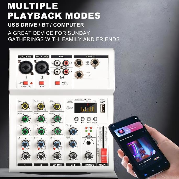 MIXER MINI MIXER MENDUKUNG BLUETOOTH/MP3/USB PLAYBACK AUDIO MIXING RECORDING DEVICE SOUNDCARD ORIGIN