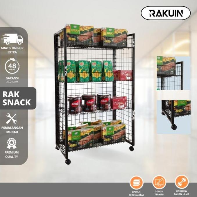 NEW - RAK CHIKI - RAK SNACK BESI DENGAN RODA KOKOH / RAK JAJAN DISPLAY/MINI MARKET BONGKAR PASANG - 