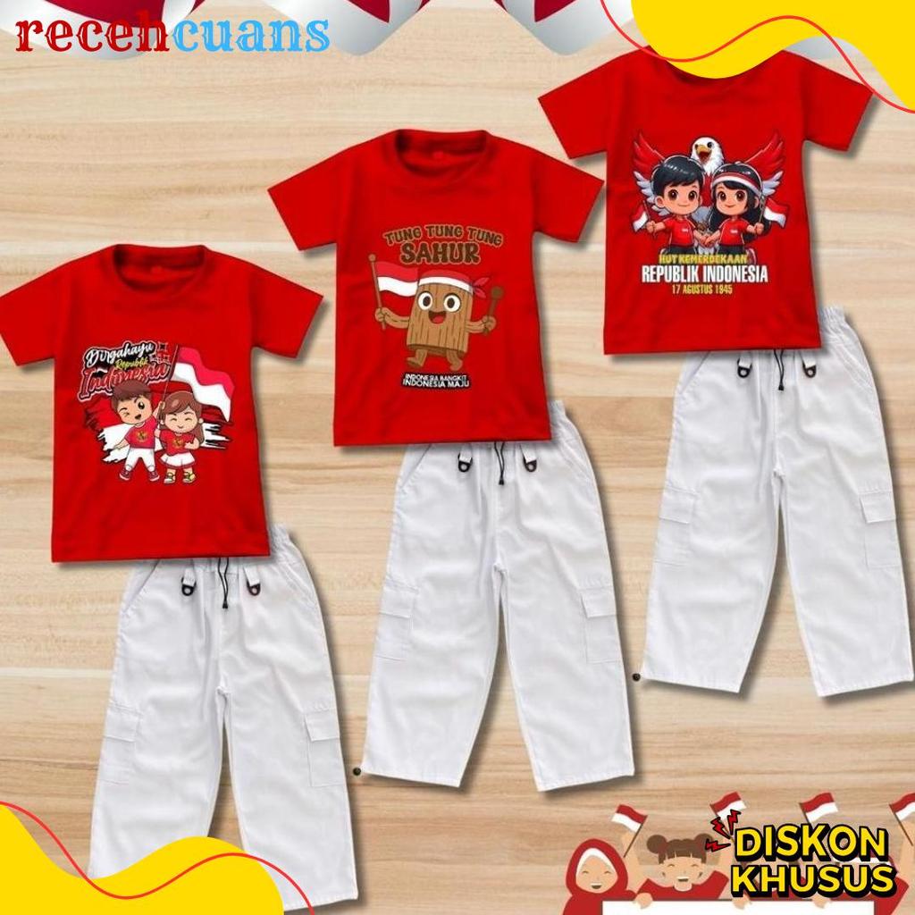 Diskon Kemerdekaan Setelan Celana Cargo Anak 17 Agustus / One Set Kemerdekaan Rs02