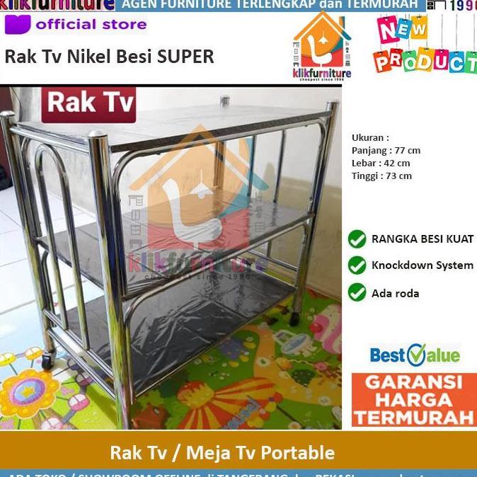 TERMURAH - Meja Tv / Rak Tv / Tv Rack Besi + Roda SUPER Nikel