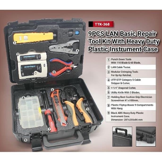 GOLDTOOL TTK-368 Lan Basic Repair Toolkit 9 Pcs Network Toolkit