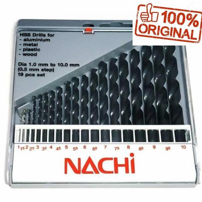 Mata Bor Besi HSS Nachi Set size 1-10mm 19pcs ORIGINAL