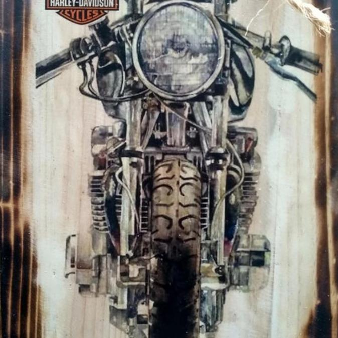 Lukisan Kayu Harley Davidson Vintage Hiasan Dinding Garasi