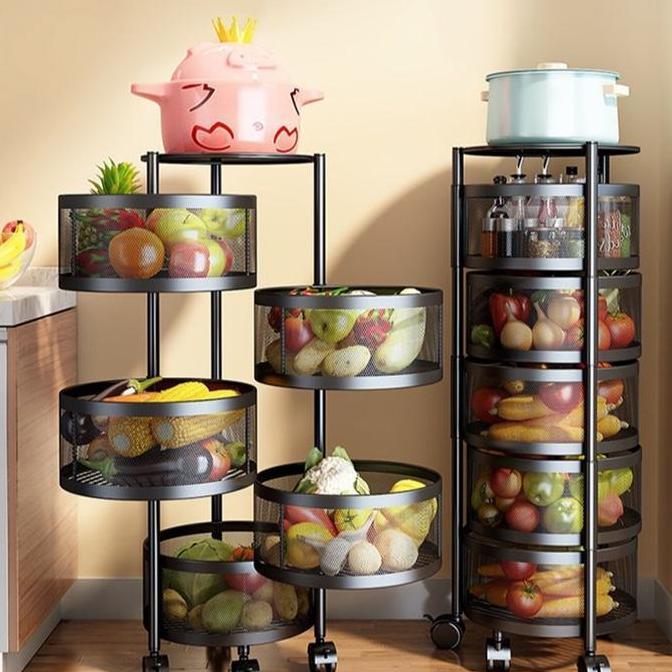 NEW - Rak Susun Besi Roda Rak Buah Sayuran susun Rak dapur minimalis Rak Troli Besi Keranjang Putar 