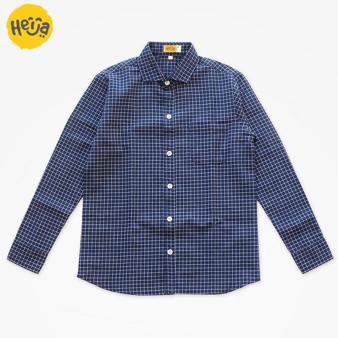 Kemeja Anak Lengan Panjang Remaja Tanggung BIRU NAVY KOTAK TARTAN