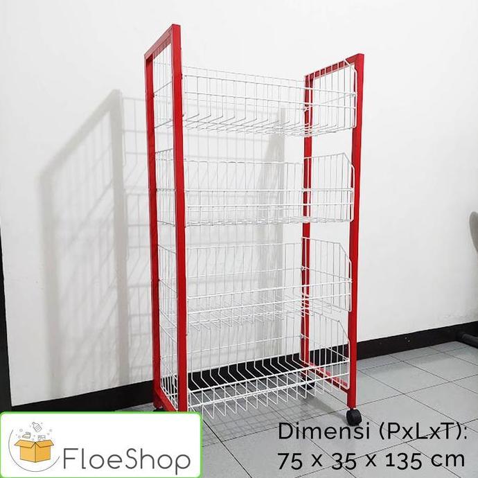 TERLARIS - Rak Serbaguna Display Minimarket Ciki Snack Jumbo Tebal Susun 4 + Roda