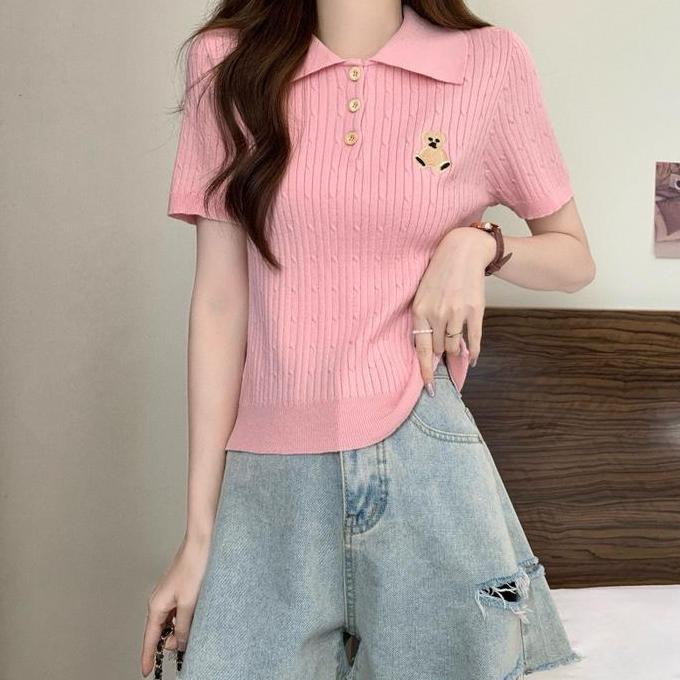 DE40 >> Baju Atasan Rajut Wanita Kenya - Blus Basic Rajut Import Simple Trendy