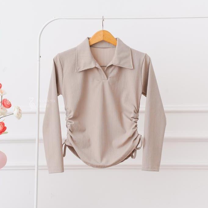 DS188 >> Moira Top - Crop Top Tali Serut Samping - Crop Top Wanita Lengan Panjang - Crop Top Knit