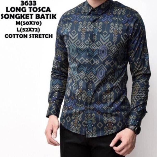 Kemeja Batik Lengan Panjang Kemeja Pria Batik Songket Tosca Hijau