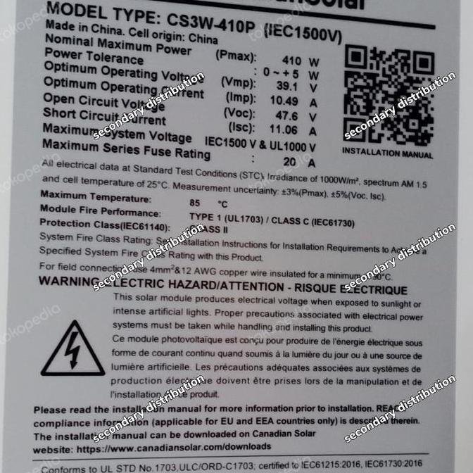 HARGA PROMO solar panel canadian solar 410 wp , PV, CS3W HiKu