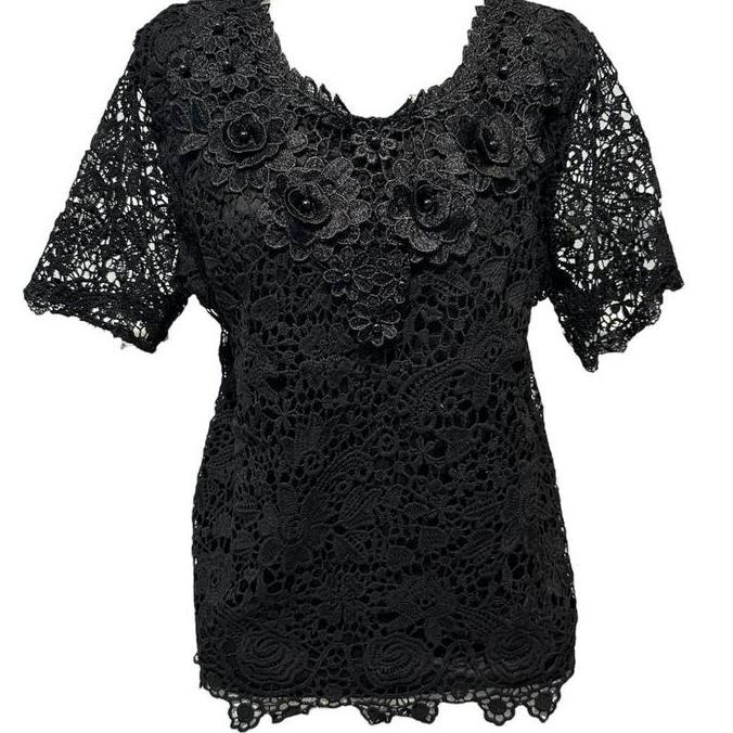 DS216 - D new 533995 atasan wanita lengan pendek kekinian / blus cewek brukat brokat jumbo