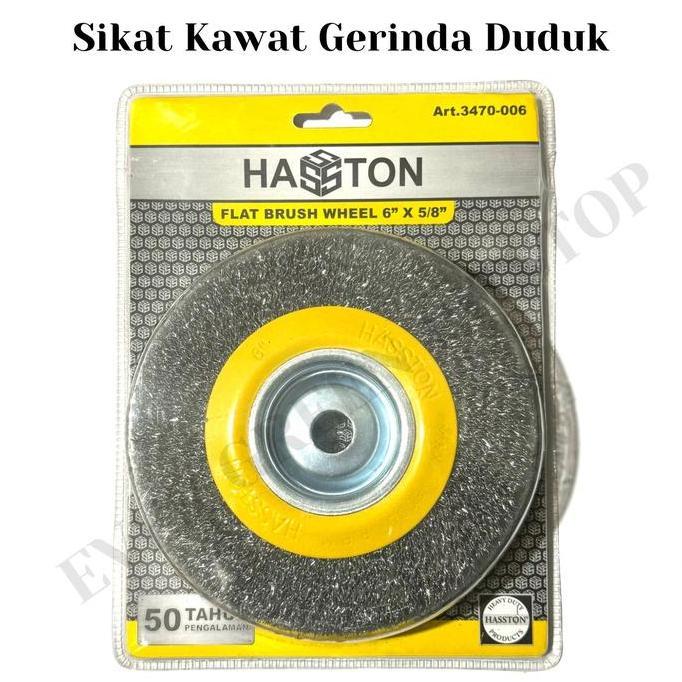 HASSTON Sikat Kawat Baja Gerinda Duduk 6" x 5/8 Bulat Flat Brush Wheel 6 inch