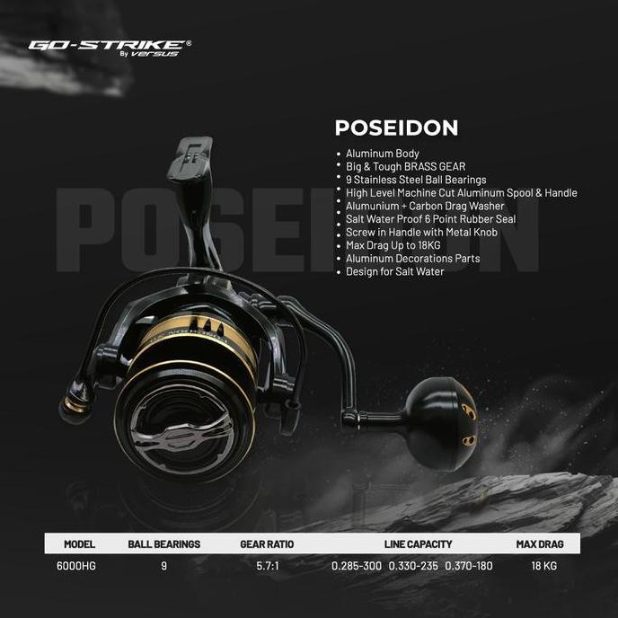 Reel Gostrike Versus Poseidon 6000HG 9 Ball Bearings - Spinning Saltwater Max Drag 18kg