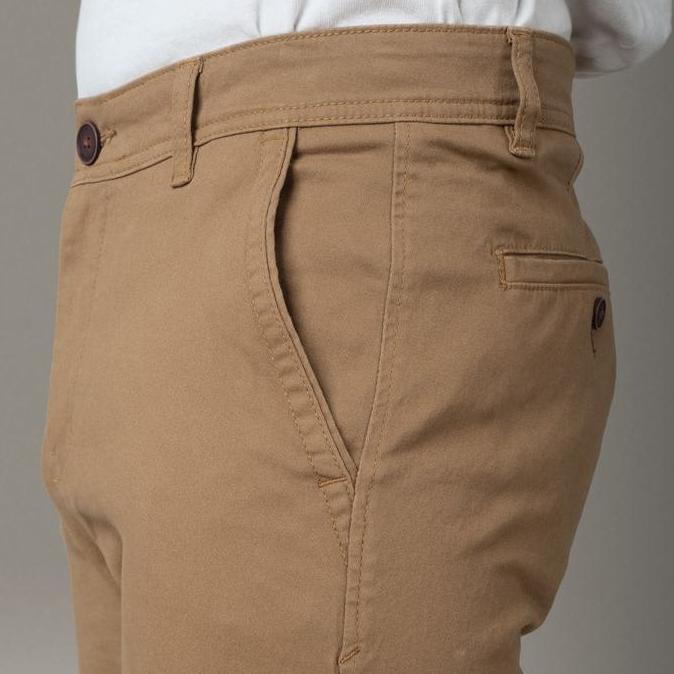 Benhill Celana Pria Panjang Chino Katun Stretch Warna Tan 104-105
