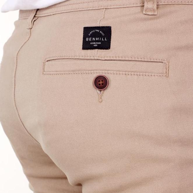 Benhill Celana Pria Panjang Chinos Katun Stretch Warna Cream 27714