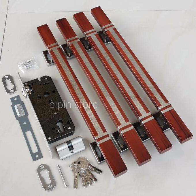 Paket Handle Pintu Set Kunci Rumah 60cm 45cm Stainless - Tarikan Gagang Pintu 2 Daun Minimalis - Bod