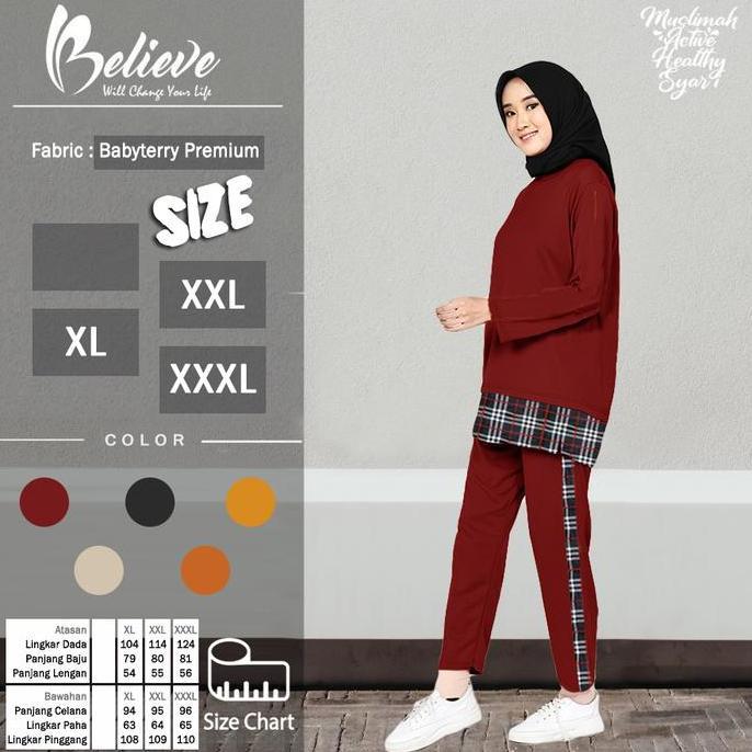 UMMI SET - Setelan Kaos Celana Olahraga Muslimah Training Senam Wanita Lengan Panjang Bahan Babyterr