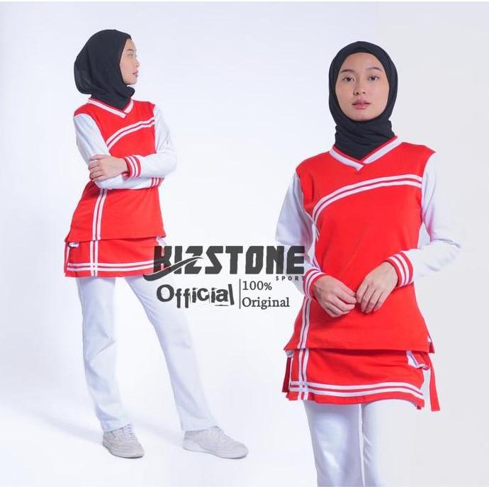 Baju Olahraga Muslimah Merah Putih  Setelan Baju Senam Wanita Seragam untuk Wanita Sport Panjang Ter