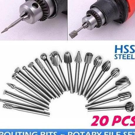 20 Pcs Mata Bor Kikir Ukir Kayu Besi Plastik For Dremel Mini Gerinda
