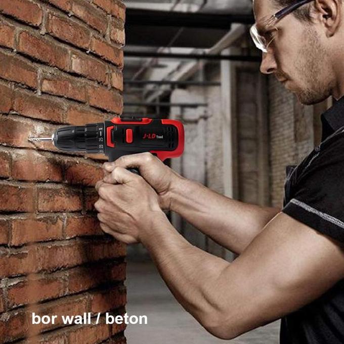 JLD 12VF Mesin Bor Baterai 10mm 2Baterai 1Set Lengkap Murah Bor Listrik 1750rpm 24Pcs Alat Bor Tanpa