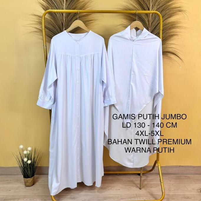 Gamis Putih Super Jumbo Ld 130 -140 Cm Model Polos Kekinian Terlaris