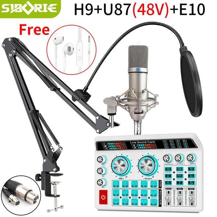 Siborie H9+U87 48V Full Set soundcard mic paket lengkap for live Streaming Media