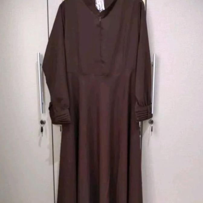 [Gamis Hermosa] Gamis polos  coklat tua-GAMIS COKLAT TUA UMBRELLA kancing kerah wanita  syari  musli