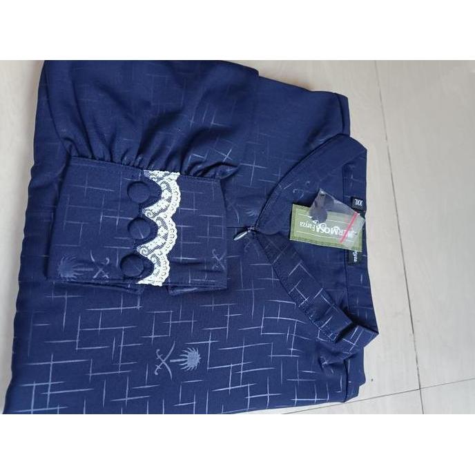 [Gamis hermosa]Gamis hermosa bahan wolfis embos motif azwa navy-gamis biru dongker-gamis lebaran Mus