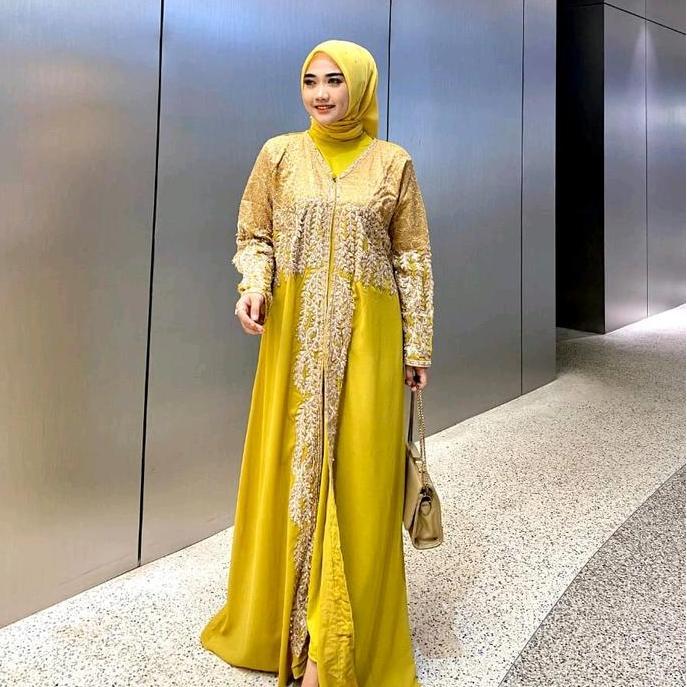 Abaya/Kaftan ARABIAN Mewah Bordir Tile Mewah Free Turban dan Manset Gamis / Dress Panjang Muslim Wan