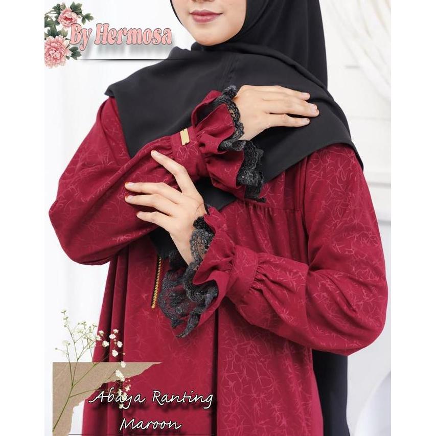 [Abaya Hermosa]Abaya hermosa wolfis embos motif ilalang marun-Abaya merah marun-Abaya syari maroon T