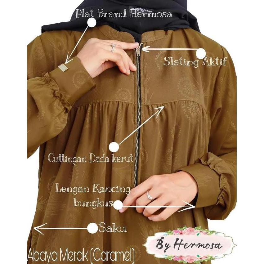 [Abaya Hermosa] Abaya embos-Abaya embos merak caramel-abaya motif-abaya caramel-abaya mewah-abaya wo