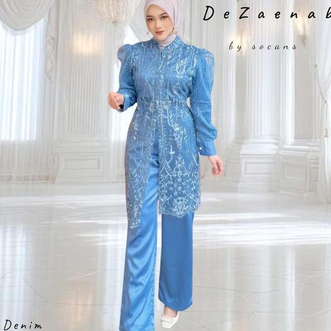 DeZaenab set Outer 3in1 | setelan celana | setcel oneset tile bordir sequin utk pesta kondangan sera