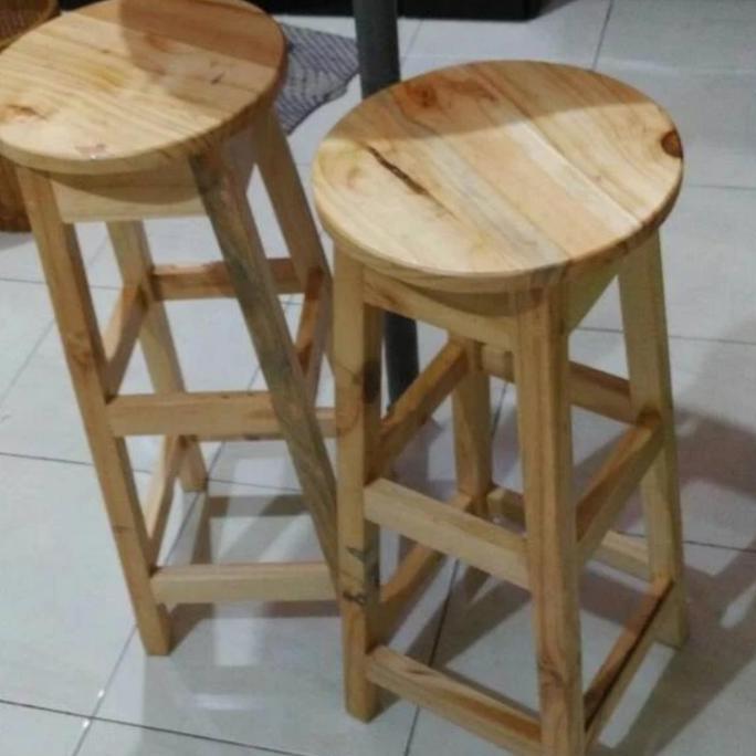 Promo KURSI BAR BULAT KAYU JATI BELANDA TINGGI 75CM Diskon