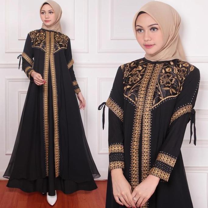 GAMIS ABAYA TURKEY HITAM BUSUI TANGAN ROMPI BORDIR MIX ORGANZA TERBARU  Dress Muslim Wanita Terlaris