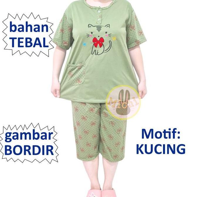 Promo Michi setelan baju tidur premium 3/4 jumbo dewasa bahan tebal Piyama Wanita Celana Pendek Katu