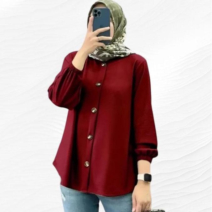 Kemeja Jumbo Ld120&105 Atasan Wanita Hijab Karina Blouse Kekinian Blus Tshirt Muslimah Bahan Cringkl