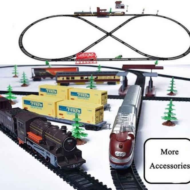 Jumbo Kereta Mainan Lokomotif Fenfa Railking Gerbong Rel Train Railcar Railway Station Angkutan Muat