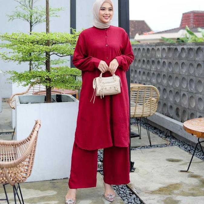 Laudya Oneset Setelan Wanita Jumbo XXL-XXXXL Crinkle Airflow Premium LD 130 Atasan Tunik Celana Kulo