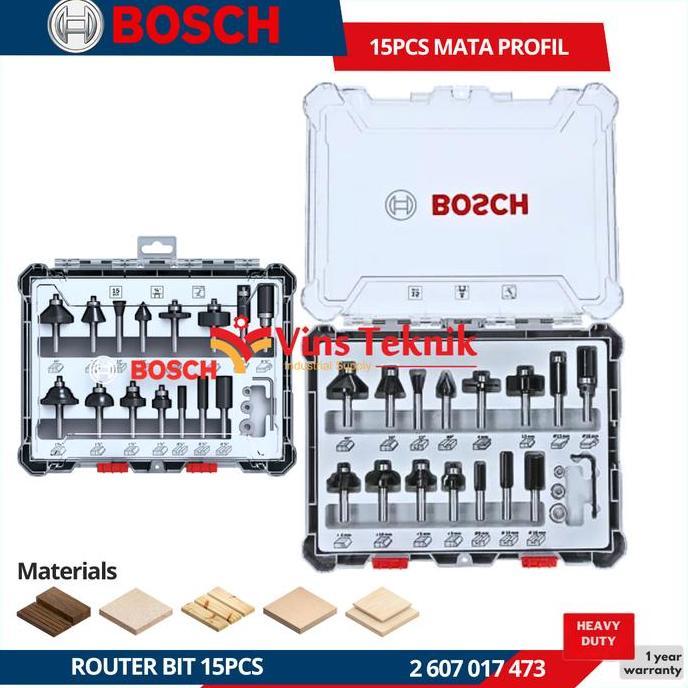 BOSCH Router Bit 15 Pcs Mata Profil Kayu Set 15pcs
