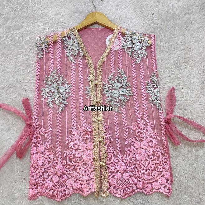 Vest Korea Style Brukat Rompi Tali Lace Brukatouter Tile Dot Wanita