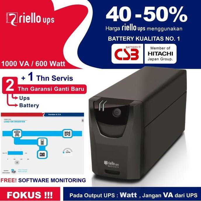 Special Promo Ups Riello Net Power 1000 Va / 600 Watt , 2 Thn Garansi Ganti Baru