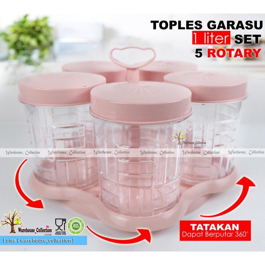 Toples Berputar Set 6 & Set 5 Toples Garasu & Mizu 1 Liter //  Rotary Nampan Putar Plastik Akrilik /