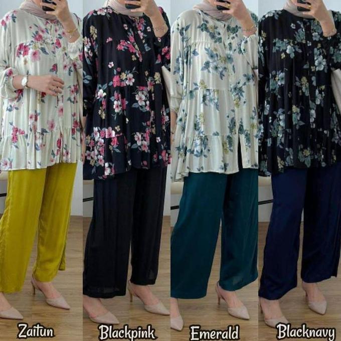 Setelan wanita Jumbo // MEERA ONE SET Atasan Diamond Celana Airflow