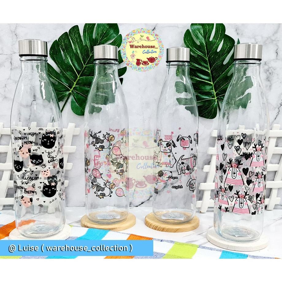 Botol Kaca Tutup Stainless Bmg 1000 Ml/ Bmg 750Ml | Glass Bottle Decal/Flower/Polos (W&Co)