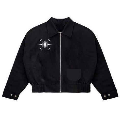 Work Jacket Crop Black Star - Jaket Pria Crop Kasual Unisex- Jaket Crop Pria Wanita Size M L Xl Xxl