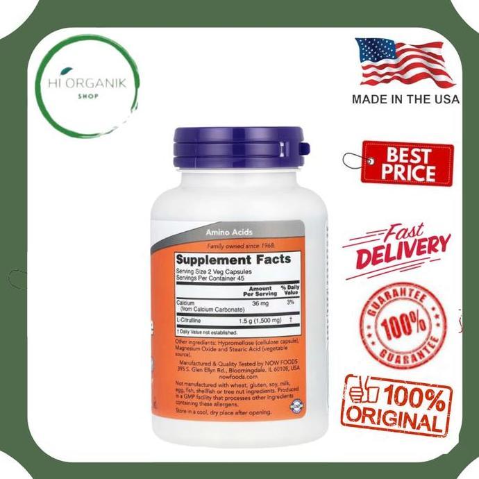 Now Foods L-Citrulline L Citrulline 750 Mg 90 Veg Capsules Vitamin Original