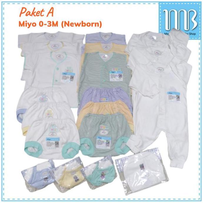MIYO Paket Perlengkapan Baju Bayi Baru Lahir Newborn Putih Polos Warna