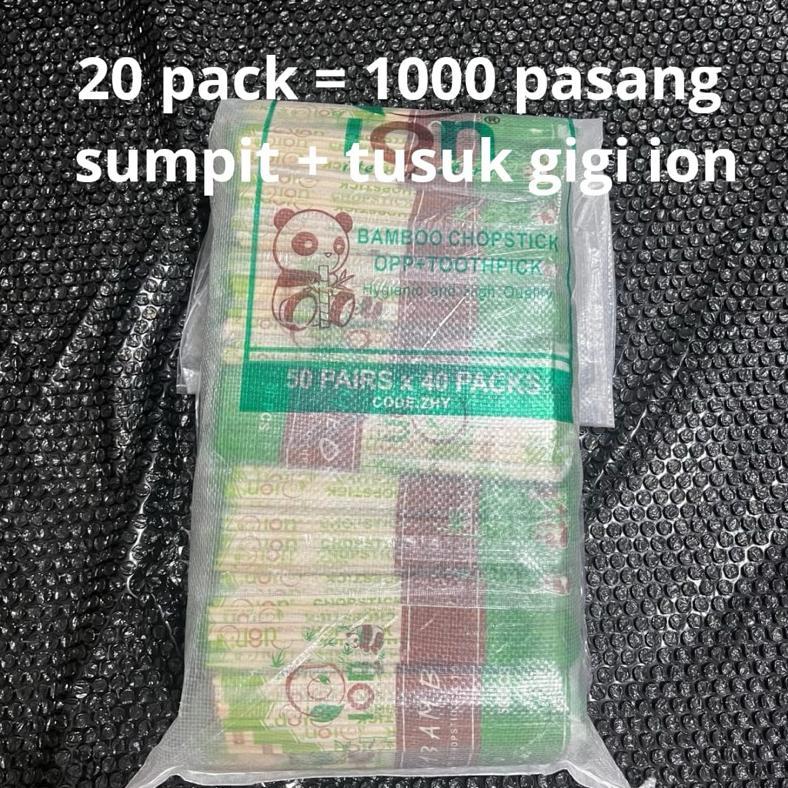 sumpit ion + tusuk gigi 20 pack ( 1000 pasang ) | sumpit ion | sumpit ion 20 pack | sumpit kayu